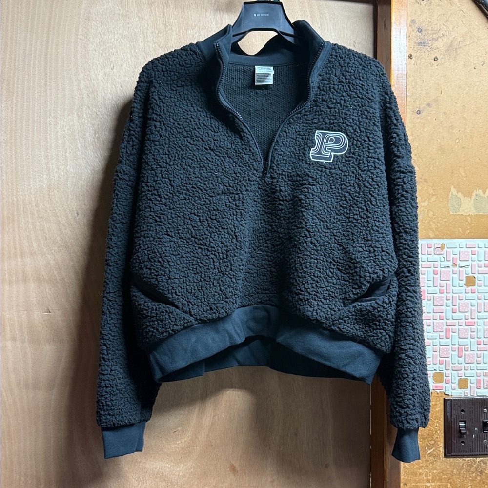 Black Sherpa Quarter-Zip Pullover